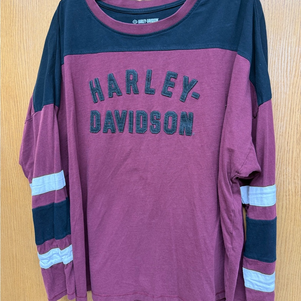 Harley-Davidson Black & Burgundy Long Sleeve Tee